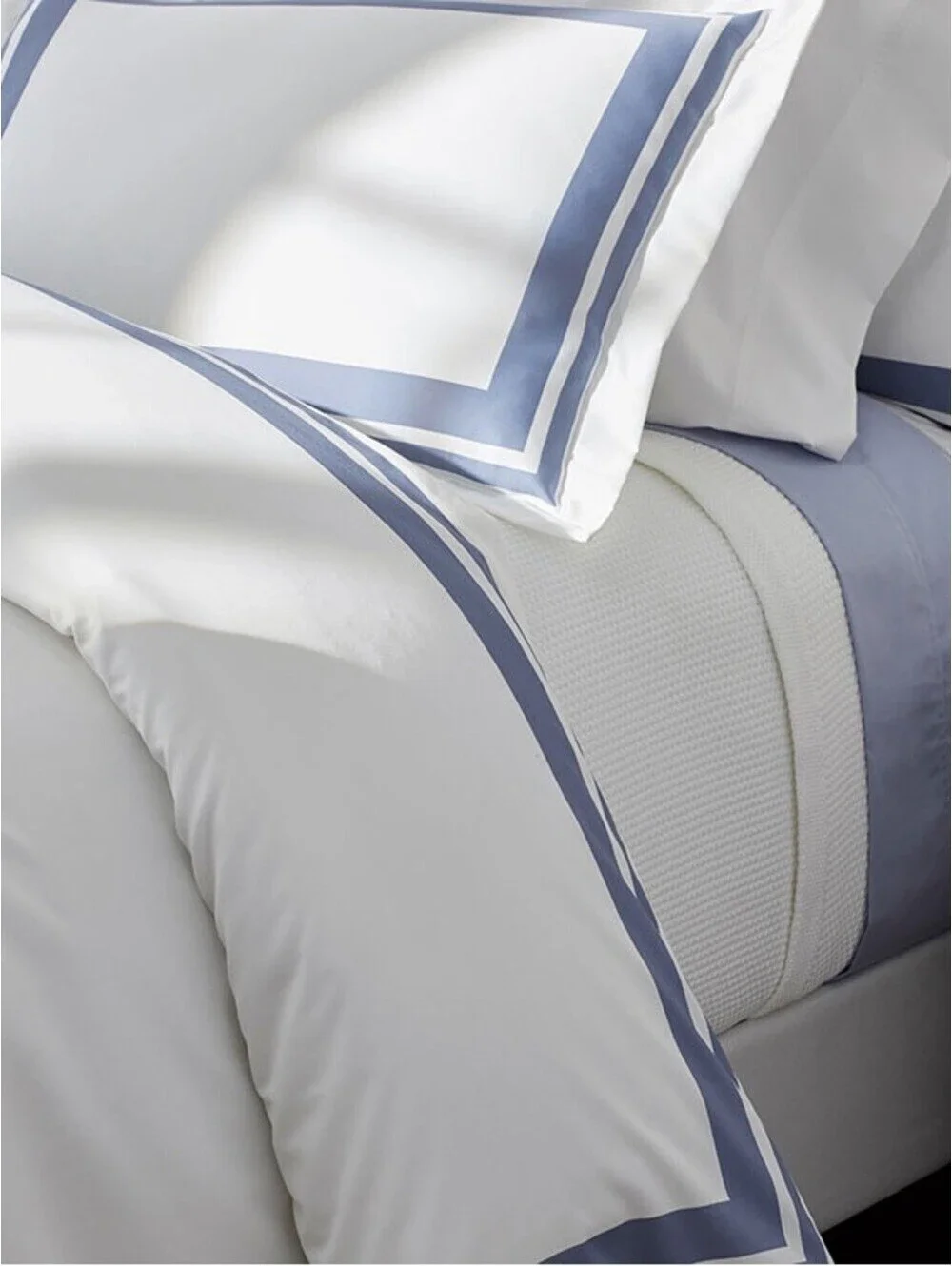 The Company Store Double Border Supima Cotton Sateen Duvet Cover King Blue Dusk